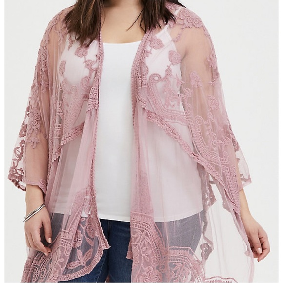 TORRID BLUSH PINK MESH EMBROIDERED RUANA - Picture 2 of 3